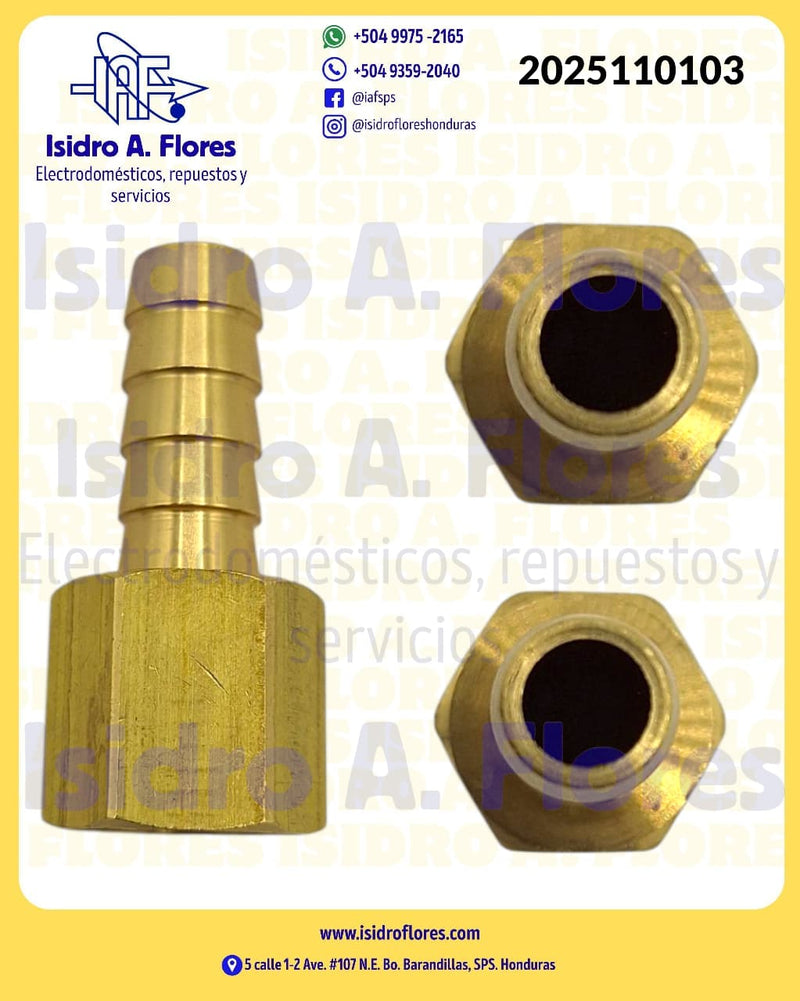 Adaptador de bronce zocate 3/8" para estufa de gas manguera 3/8