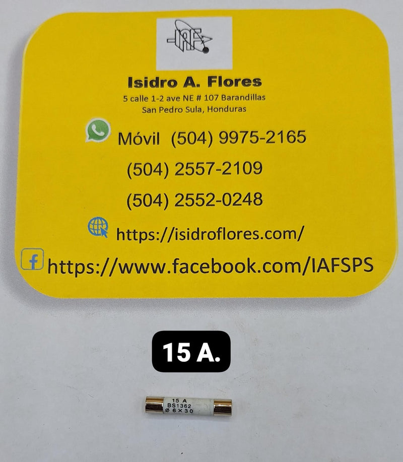 Fusible de horno microonda 15A, 6X30 BS1362  2.90 Cm