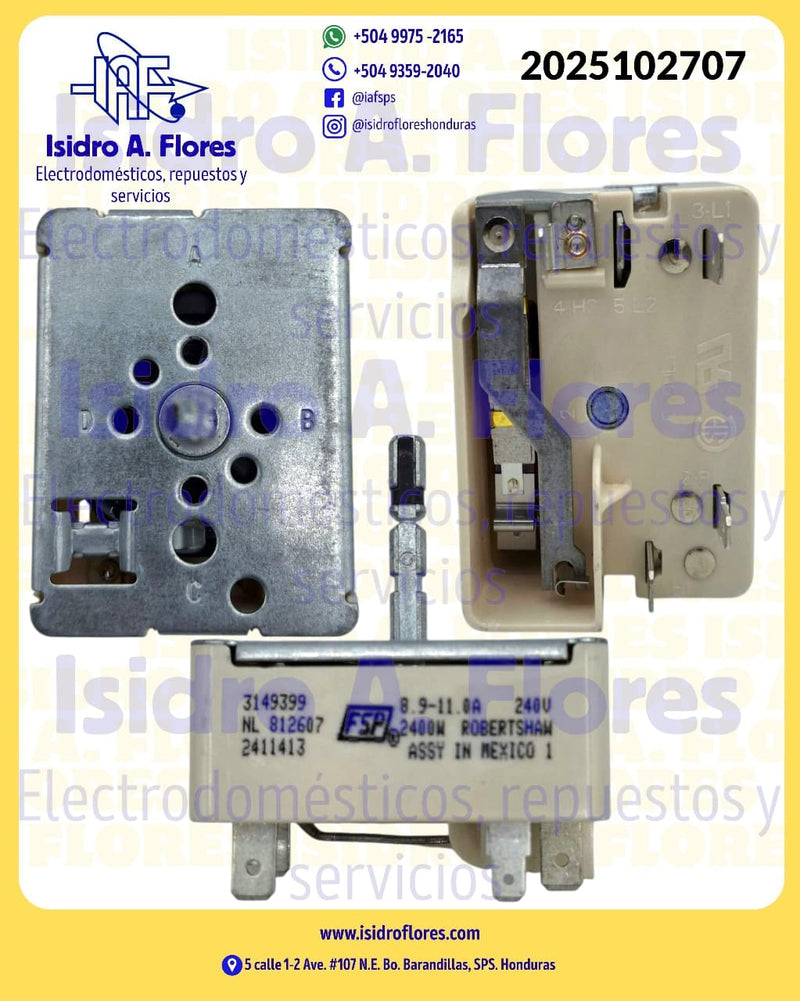 Switch infinito de estufa original Whirlpool  8.9-11.0 A 2400W