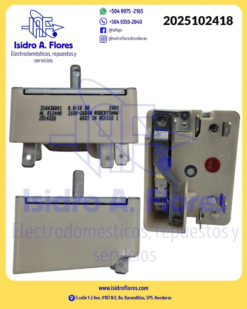 Switch estufa original Frigidaire 8.8 -10.8 Amp. Resistencia