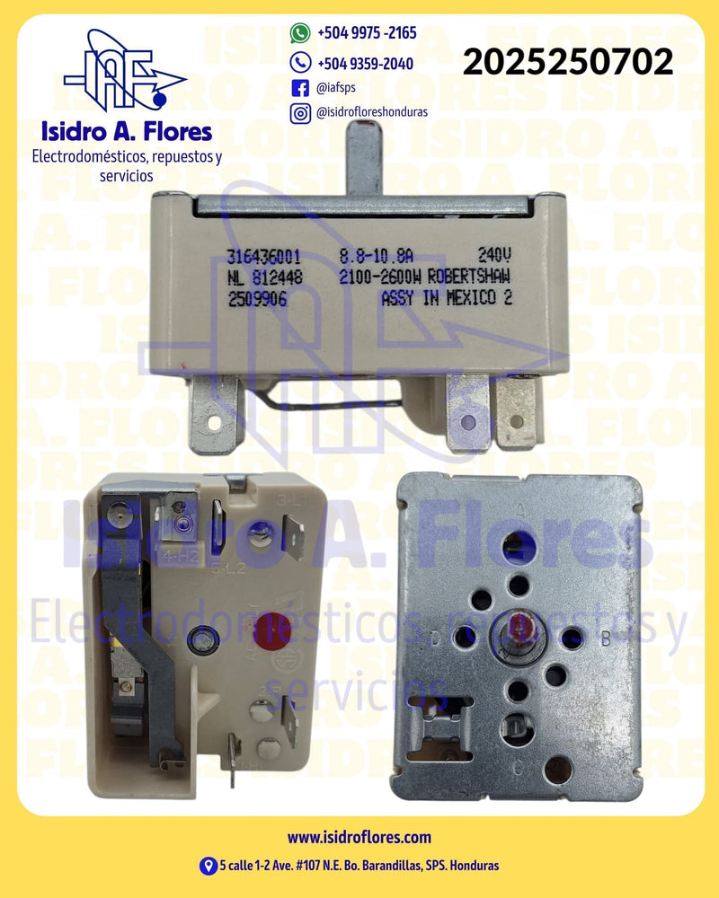Switch estufa original Frigidaire 8.8 -10.8 Amp. Resistencia