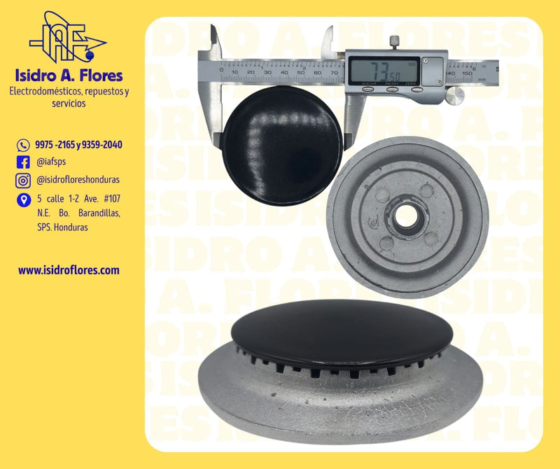 Quemador Mabe de  aluminio 3" con tapa  3 pernos sirve Mabe Leiser