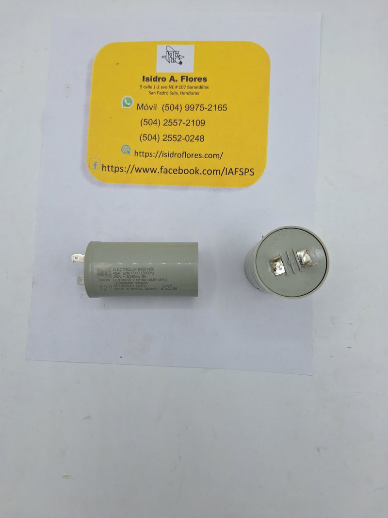 Capacitor original 40UF +5% 250V lavadora ELX Brasileña remp 64188913