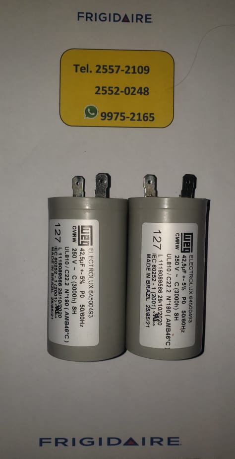 Condensador eléctrico Capacitor de lavadora frigidaire brasileña 42.5 UF 250VAC