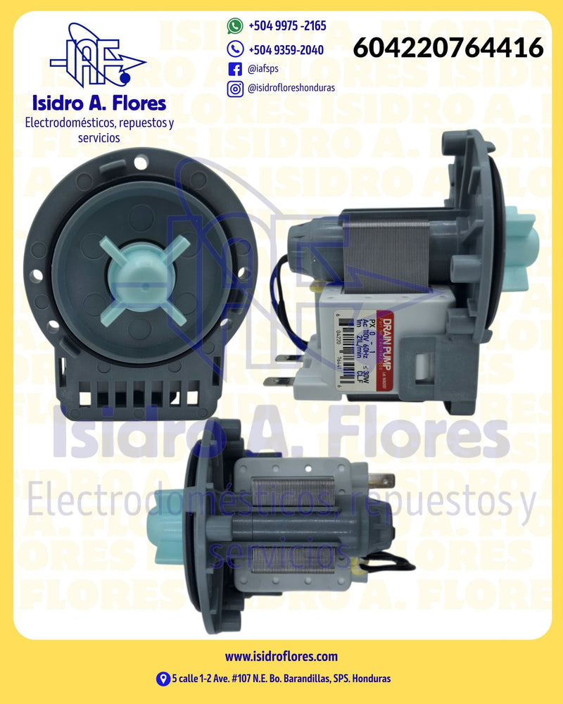 Bomba de lavadora solo motor 110V, 60HZ, 30W,  sirve LG