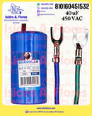 Capacitor de arranque  marca Bravolab 40UF+5% 450V  2 cables