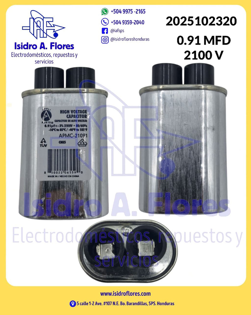 Capacitor para microondas 0.91 Mfd uF 2100V  sirve varias marcas