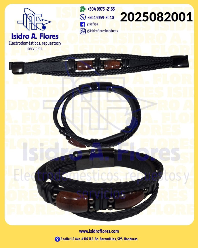 Brazalete de piedra y cuero oscuro