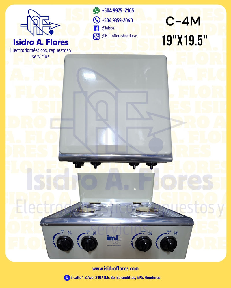 Estufa de gas IML color marfil alta calidad con tapa 4 quemadores