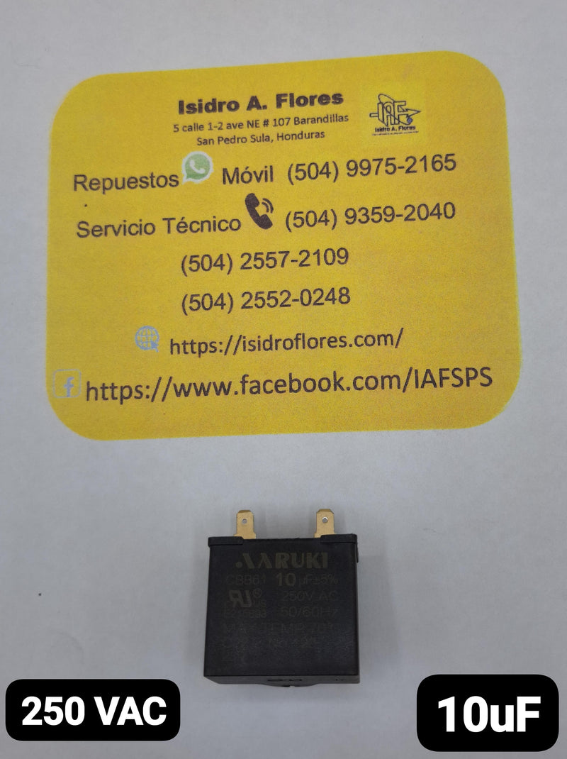 Capacitor de refrigeradora 10UF +5% cuadrado negro  250V