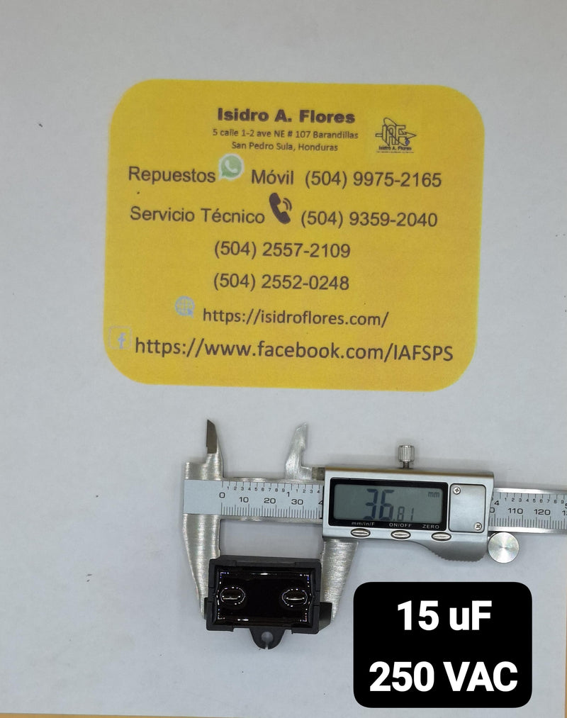 Capacitor de arranque de refrigeradora 2 terminales 15UF+5% 250V