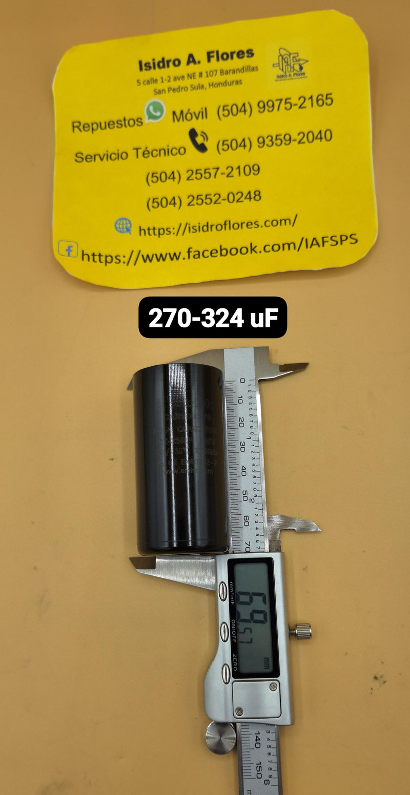 Capacitor de arranque 36.5mm diametro 68.5mm baquelita 110V 270-324MFD