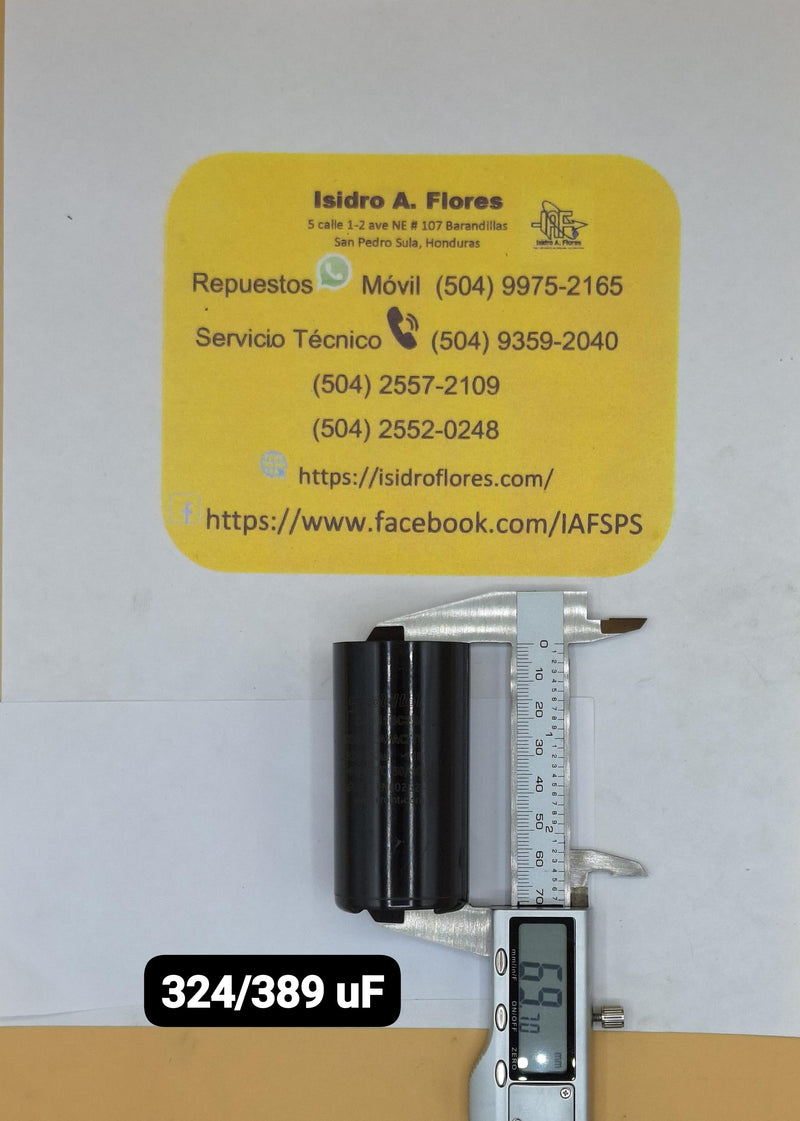 Capacitor arranque,36.5mm Dia,68.5mm Alto,110VAC; 324 -389uF