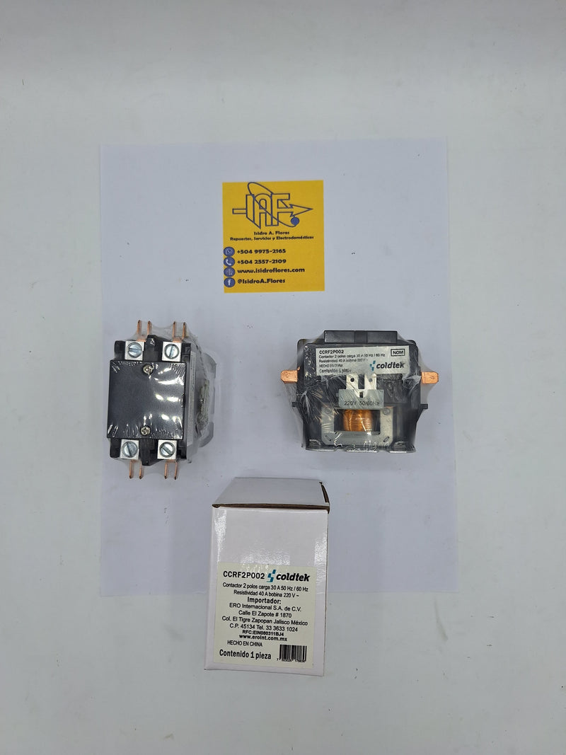 Contactor, 2 polos, 30 Amps, Resist 40 Amps, bobina 220 V AC