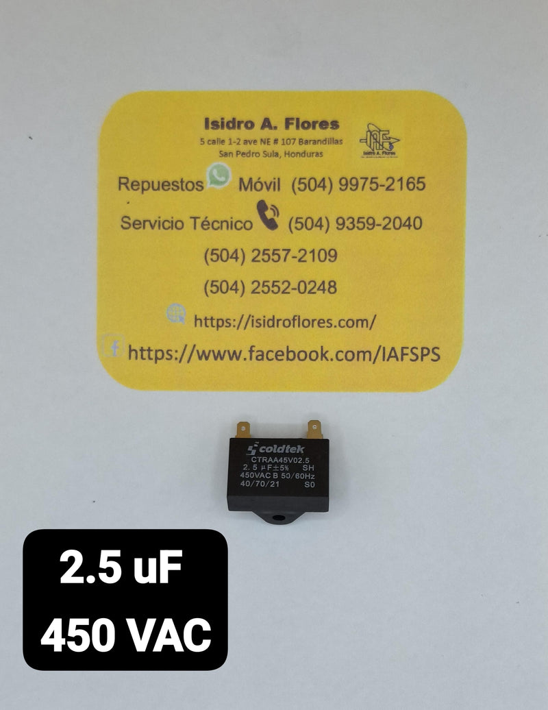 Capacitor de trabajo para aire acondicionado y minisplit 2.5uF /450V