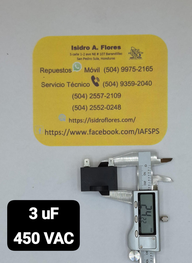Capacitor de trabajo para aire acondicionado y minisplit 3uF /450V