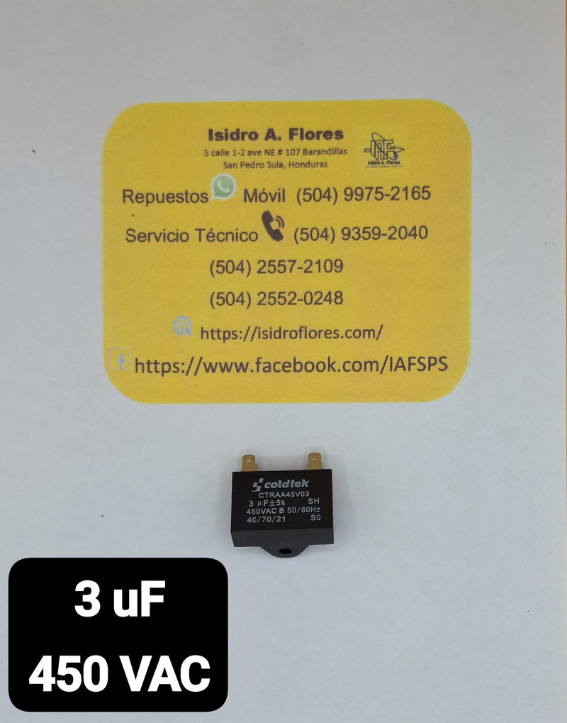 Capacitor de trabajo para aire acondicionado y minisplit 3uF /450V