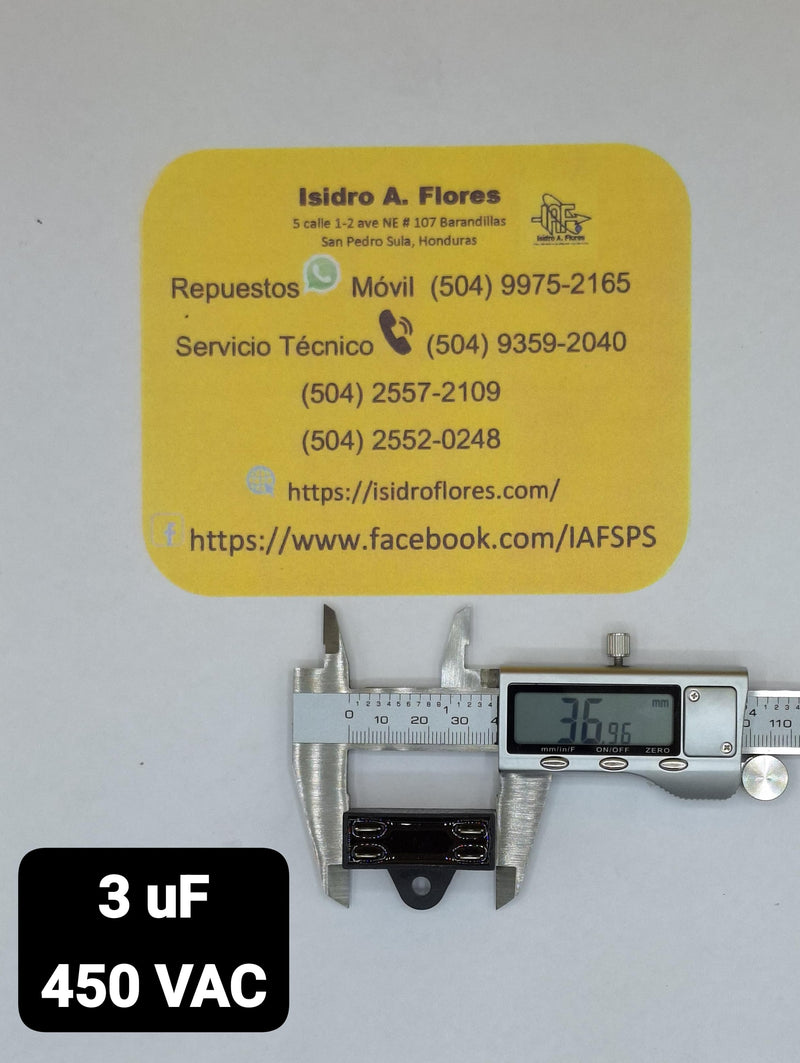 Capacitor de trabajo para aire acondicionado y minisplit 3uF /450V