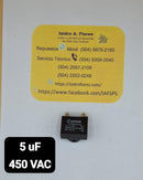 Capacitor de trabajo para aire acondicionado y minisplit 5uF/450V
