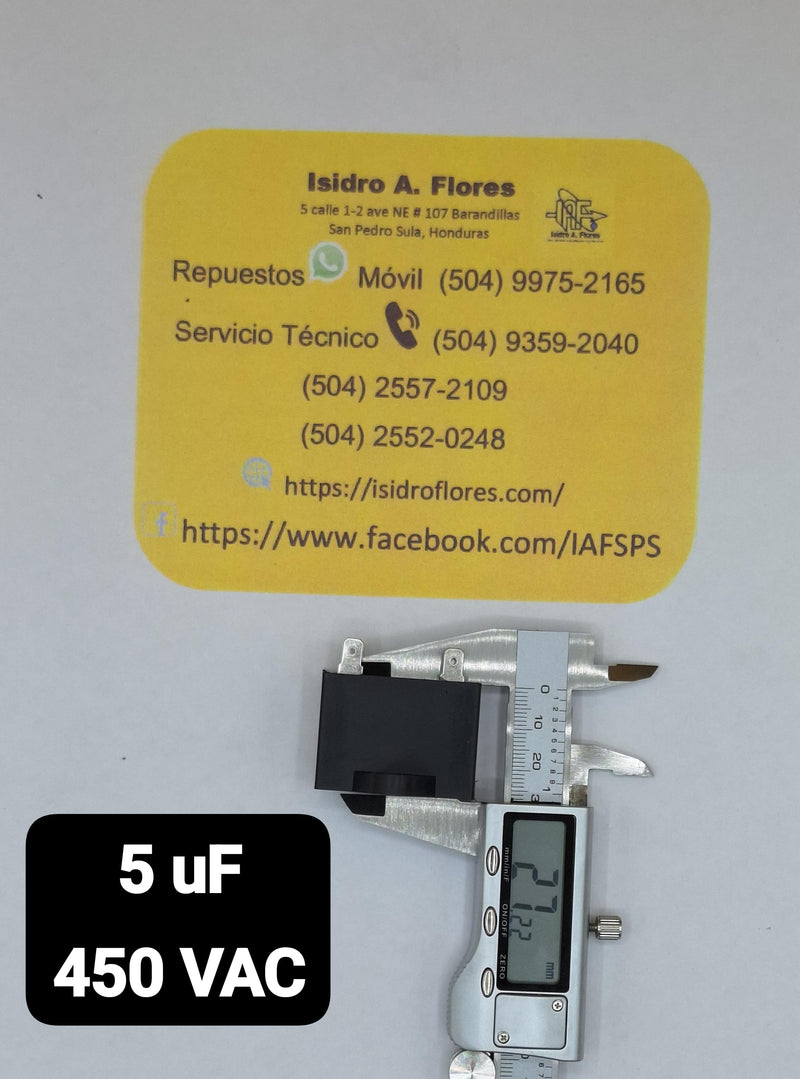 Capacitor de trabajo para aire acondicionado y minisplit 5uF/450V