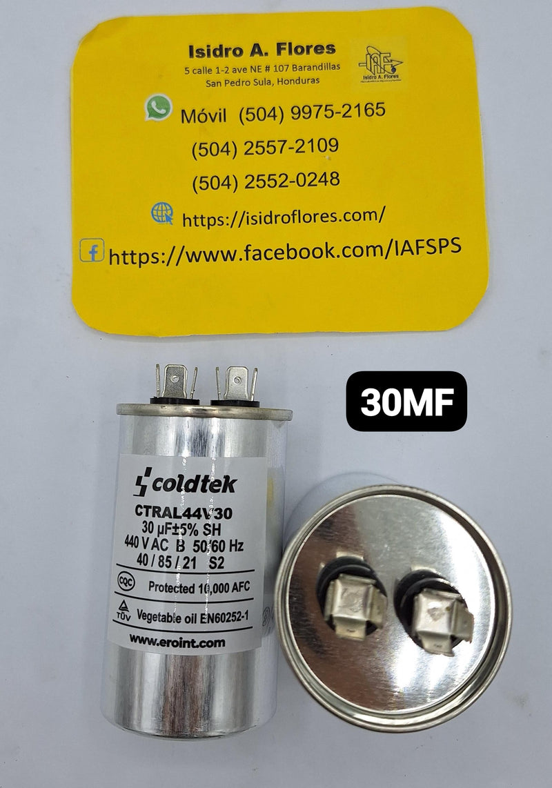 Capacitor trabajo, aluminio, 2 postes 30UF+5%, 440V, para minisplit