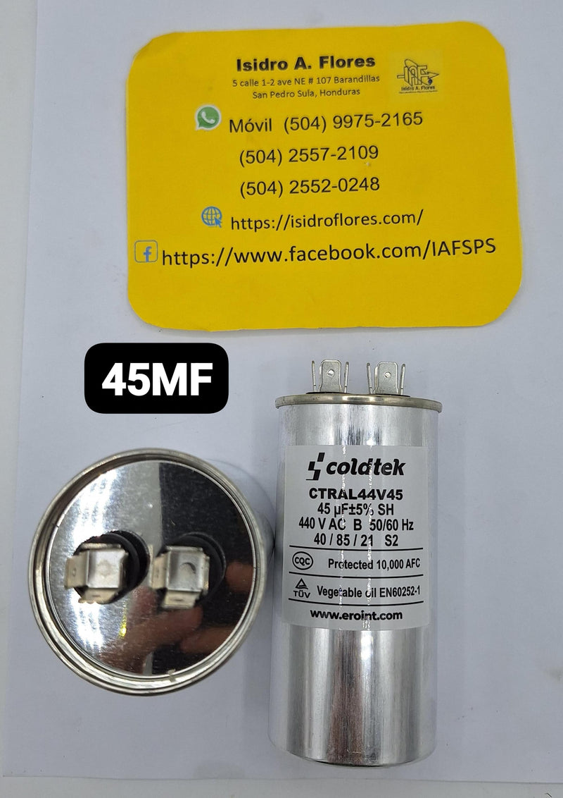 Capacitor de trrabajo, 45uF+5%, 440V, 2 postes, para minisplit