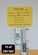 Capacitor, trabajo, plástico, 15uF+5%, 250VAC, 4 terminales, lavadora