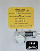 Capacitor, trabajo, plástico, 15uF+5%, 250VAC, 4 terminales, lavadora