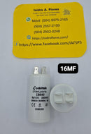 Capacitor, trabajo, plástico, 16uF+5%, 250VAC, 2 postes para lavadora