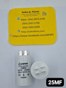 Capacitor de trabajo  25uF,250VAC, plásico 2 postes, lavadora y bomba