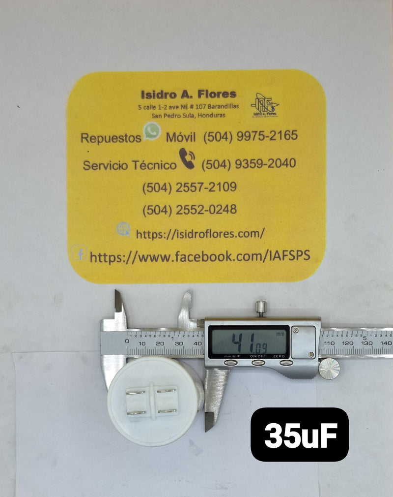 Capacitor de trabajo plástico, lavadora y bombas  35UF +250V