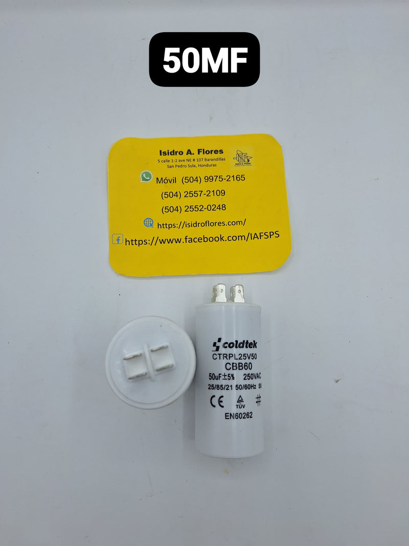 Capacitor plástico de trabajo 50uF,250VAC, lavadora 4 terminales