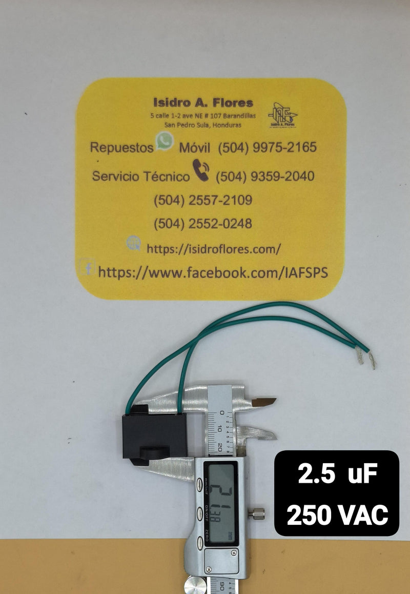Capacitor de ventilador 2 cables verdes 2.5uF+5%  250V
