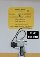 Capacitor de ventilador 2 cables negros 2UF +5% 250V