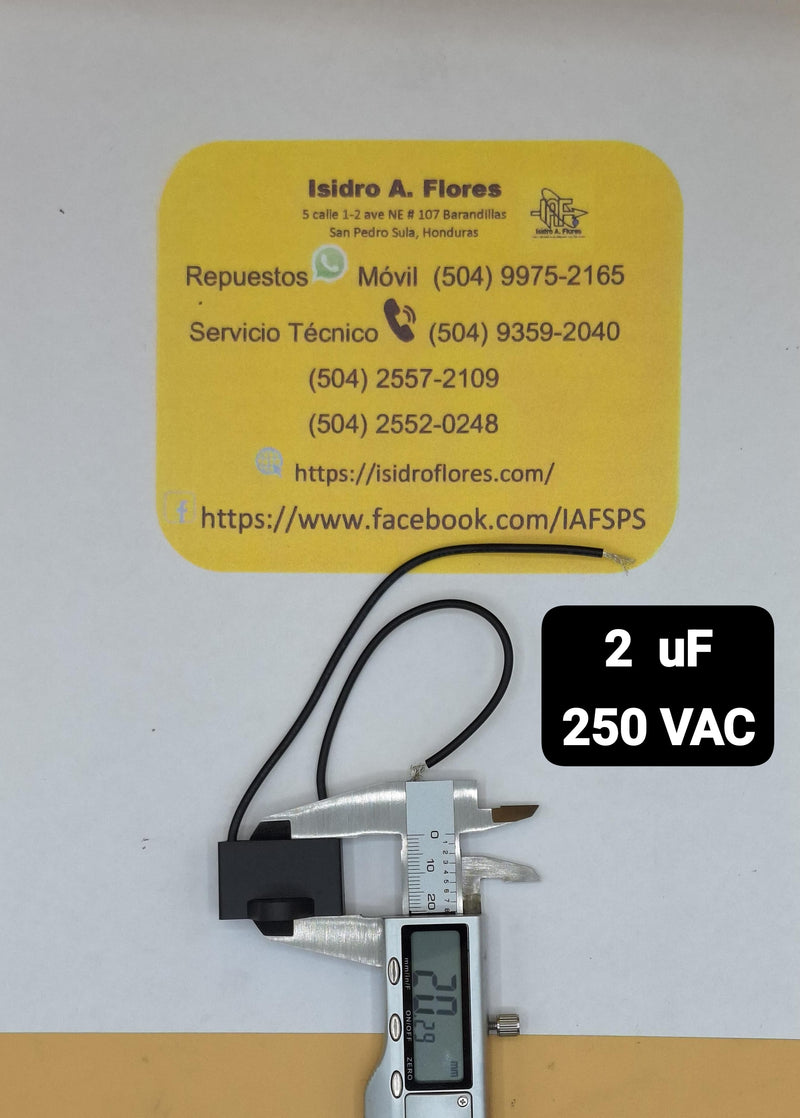 Capacitor de ventilador 2 cables negros 2UF +5% 250V