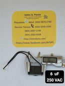 Capacitor de ventilador 2 cables negros 6UF +5%  250V