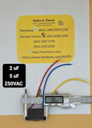 Capacitor  trabajo cuadrado, 3 cables  ventiladores 2uF +5uF /250V