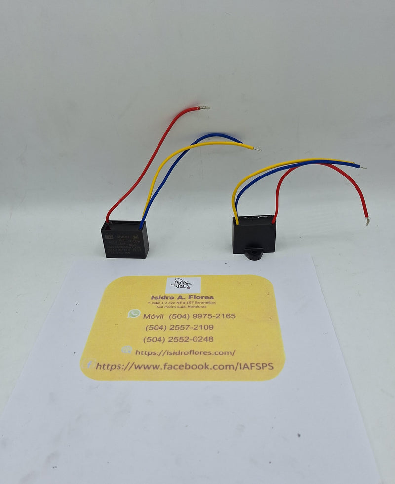 Capacitor de ventilador cuadrado 3 cables 2uF -6uF /250V