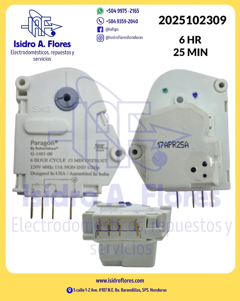 Reloj Temporizador Timer de descongelamiento de refrigeradora Paragon 6H 25M 2,1,4,3