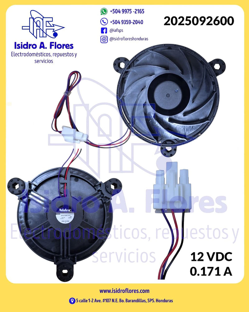 Motor evaporador 12V,  0.171A  DC Nidec, 3 líneas