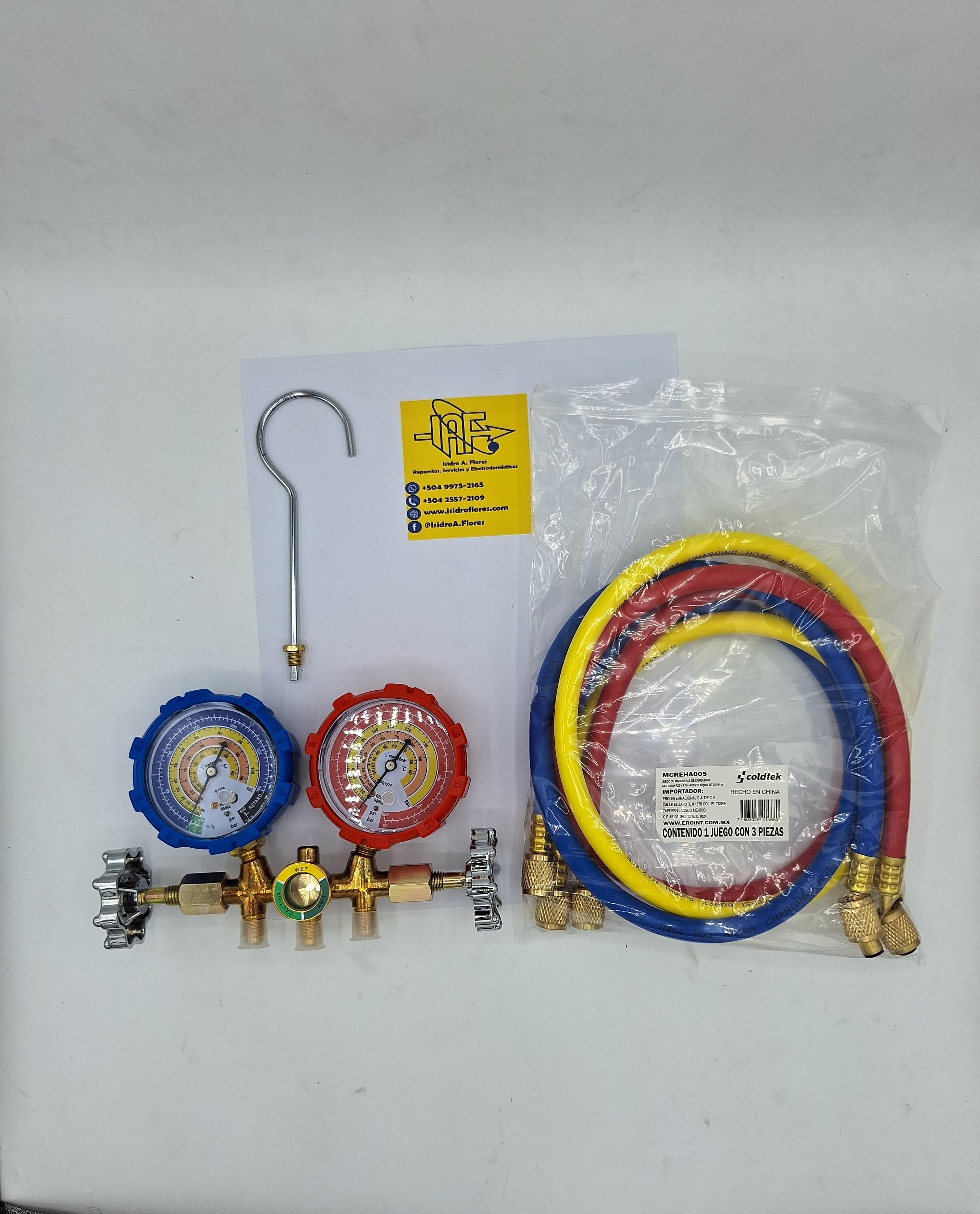 Manómetro o manifold Coldtek con ojo visor R600a R290 mangueras 36 ...
