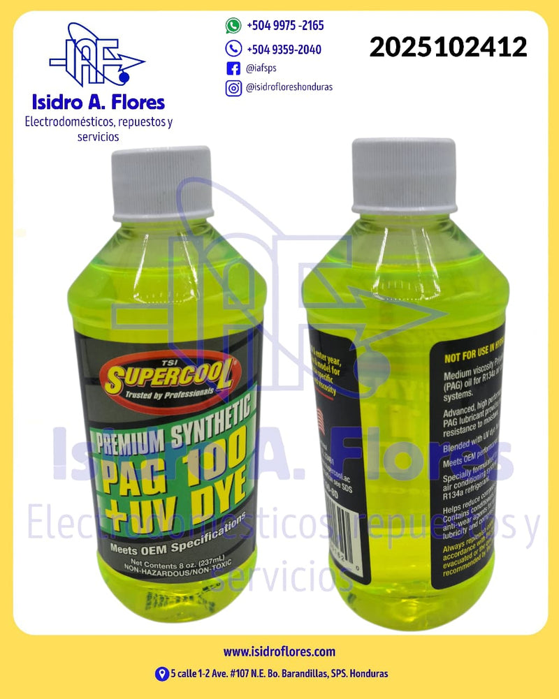 Lubricante o aceite PAG 100 para R134 con tinte UV 8Oz ó 237 ml