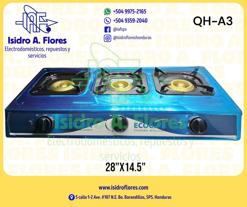 Cocina acero Inox idable 3 quemadores de hierro Ecococina