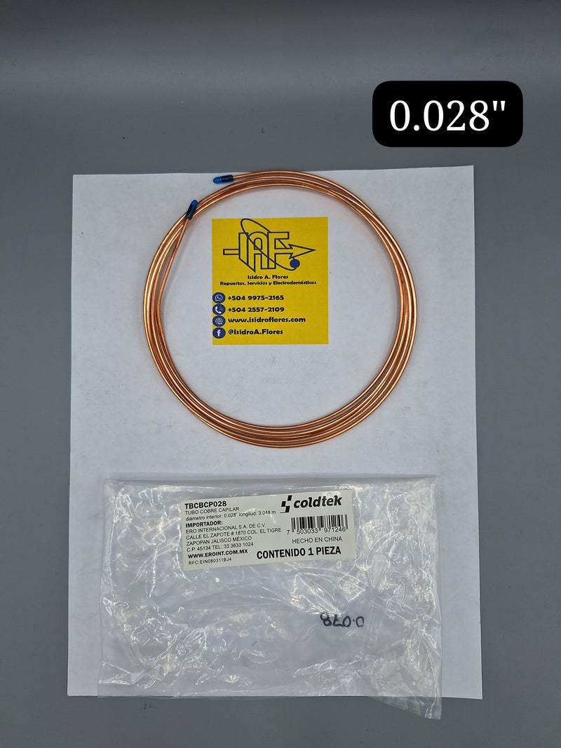 Tubo capilar Marca coldtek .028in Long 3m Dia. Ext 0.079in 1/8