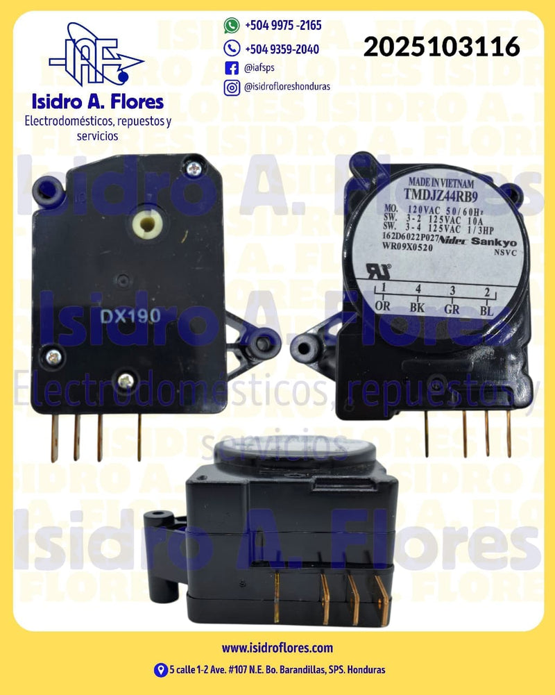 Timer de refrigeradora original Sankyo GE,  12H-44M 120v  1,4,3,2