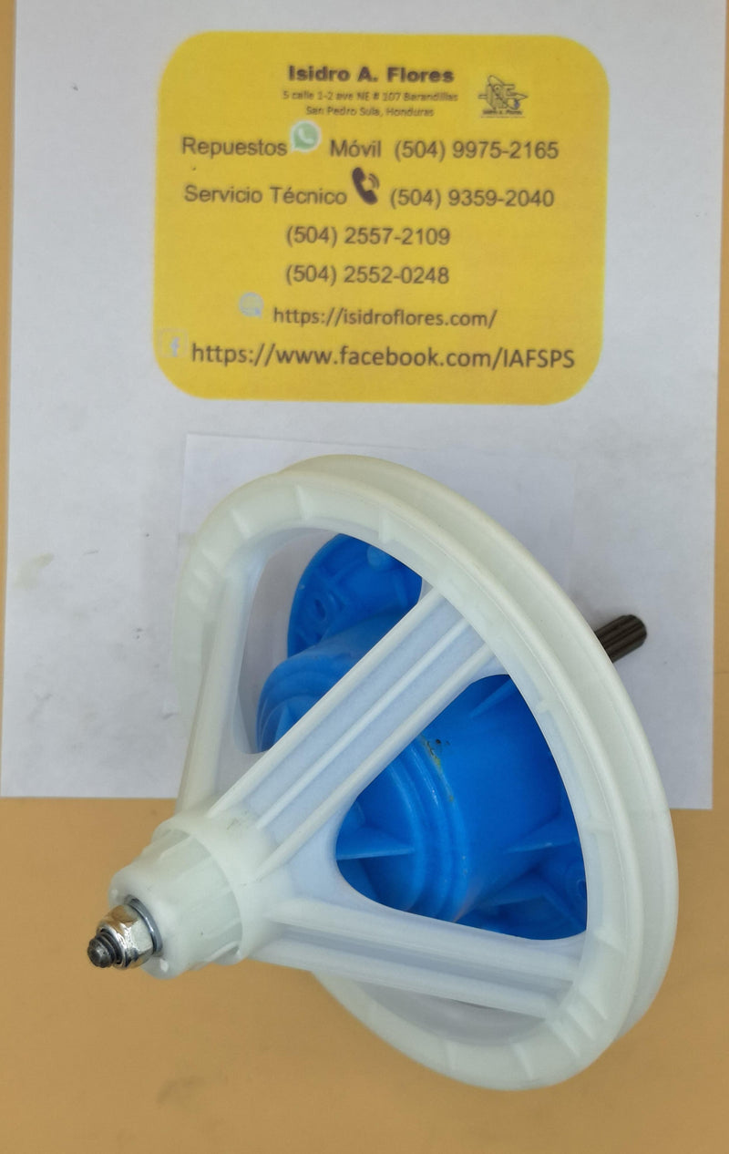 Transmisión azul plástico,10 dientes con polea 170mm sirve Mabe