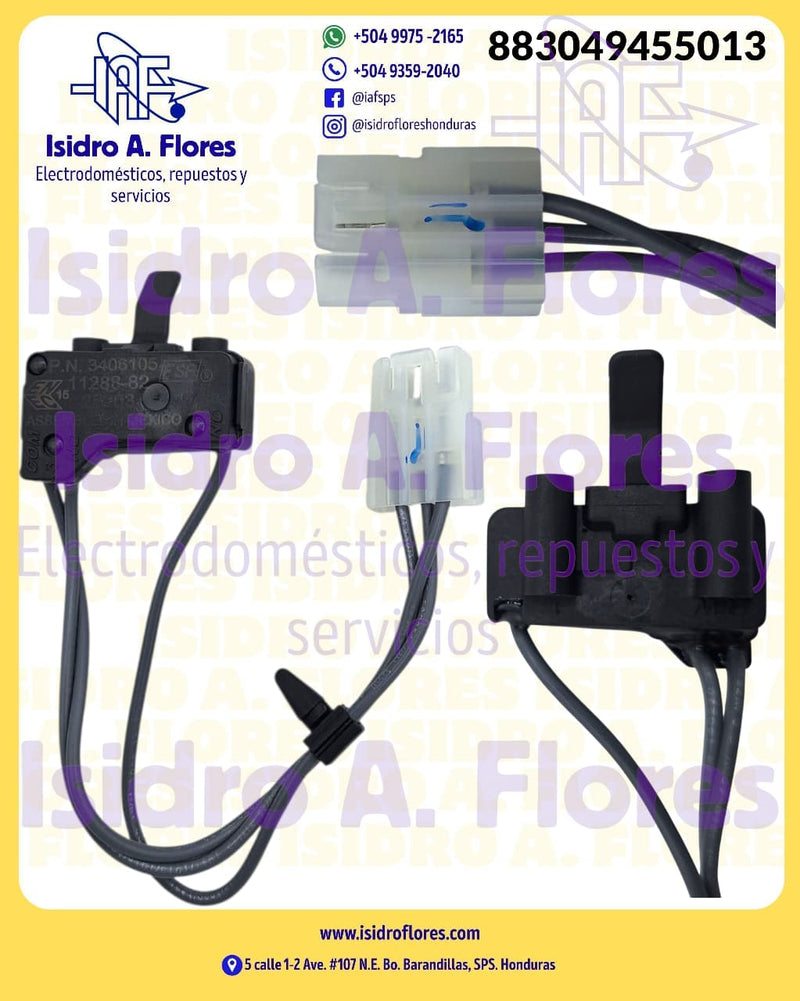 Switch de puerta original de secadora  3 cables gris marca Whirlpool