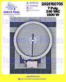 Resistencia DEXT 7", 240V 2 líneas, 1500W  genérica sirve Whirlpool