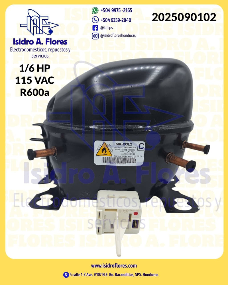 Compresor opriginal GE 115V  R600 1/6 HP con arrancador