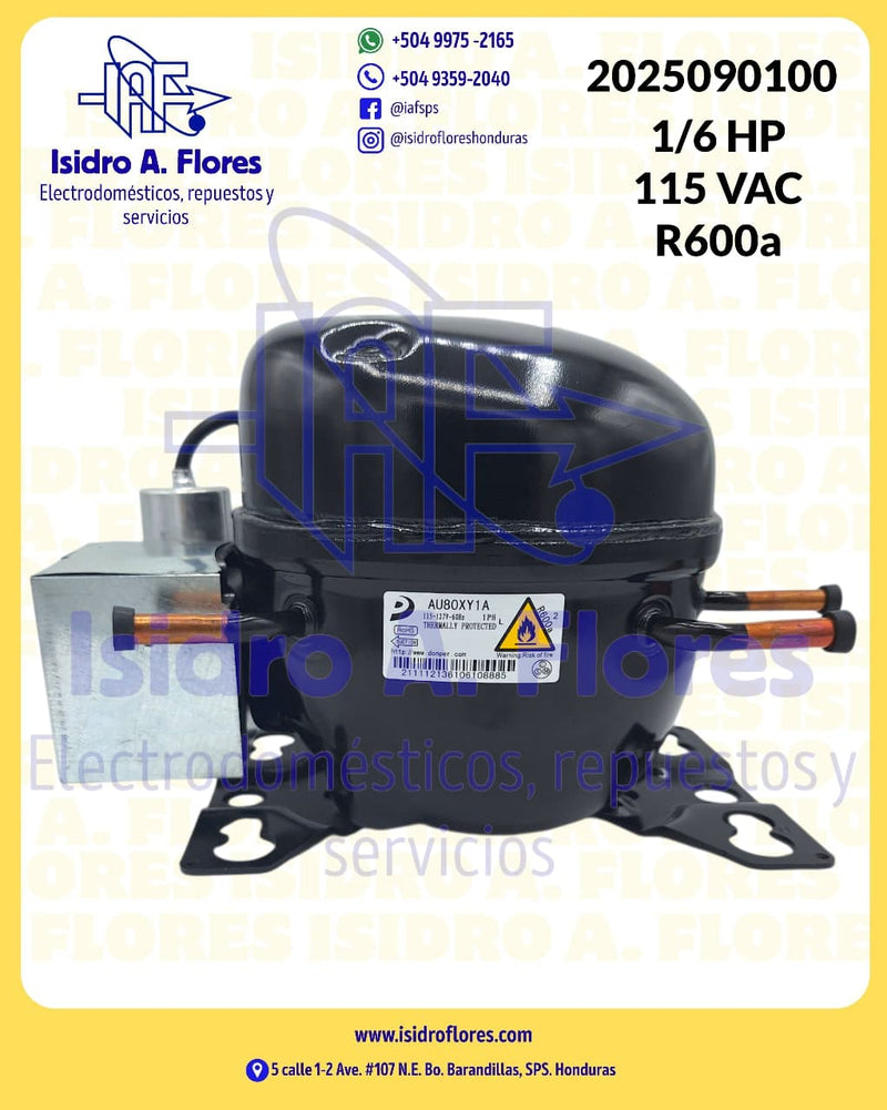 Compresor refrigeradora AU80XY1 , R600 Donper 115 V. 1/6 HP completo